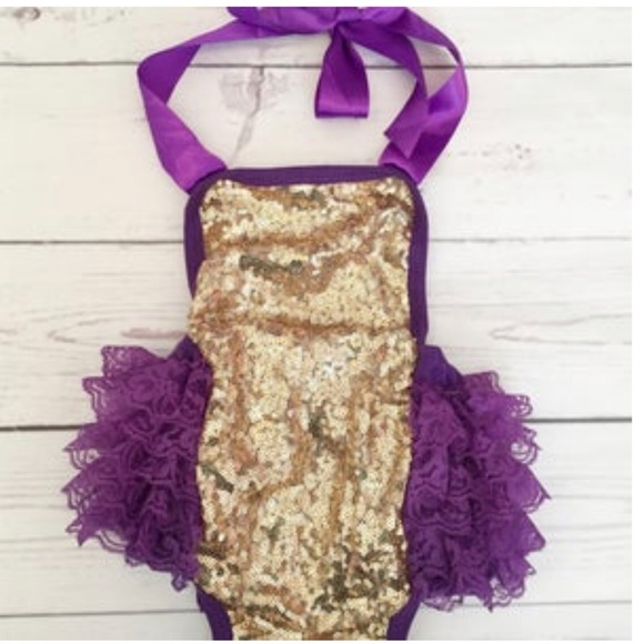 Other - Gold sequin ruffle bottom romper handmade birthday